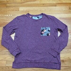 On The Byas Floral Pocket Sweatshirt Mens L Burgundy Heathered Indie Boho